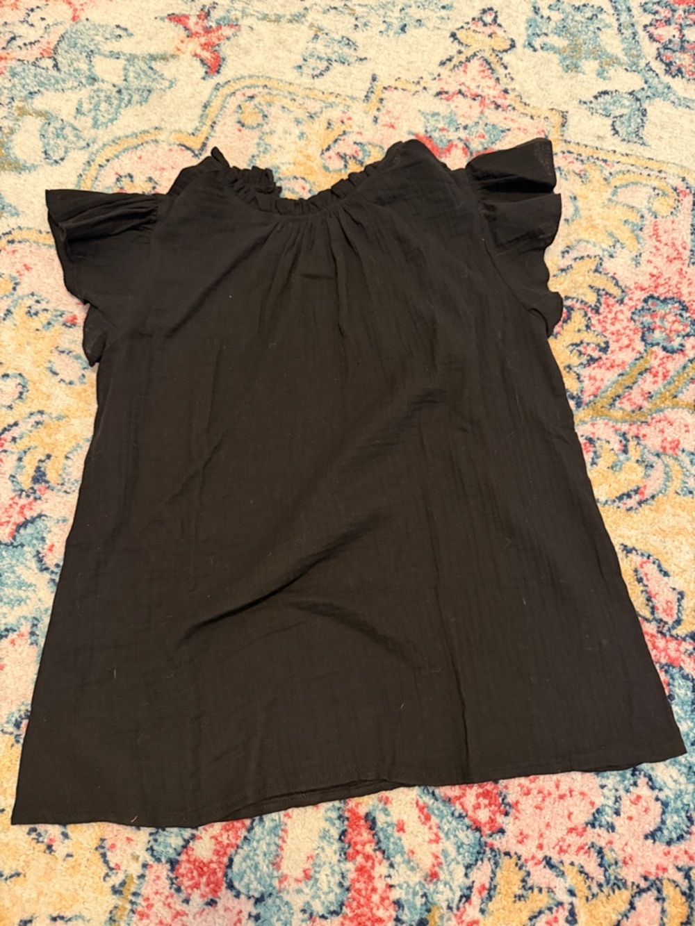 Black Ruffle-Sleeve Blouse